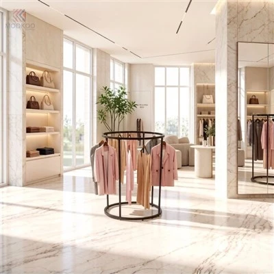 MOOKOO Tùy chỉnh sàn xoay tròn đứng Giá treo quần áo bằng kim loại màu đen Móc treo hiện đại sang trọng trưng bày